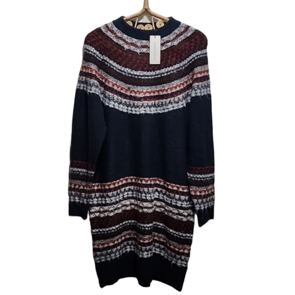Treasure & Bond Fair Isle Shift Long Sleeve Sweater Dress size L